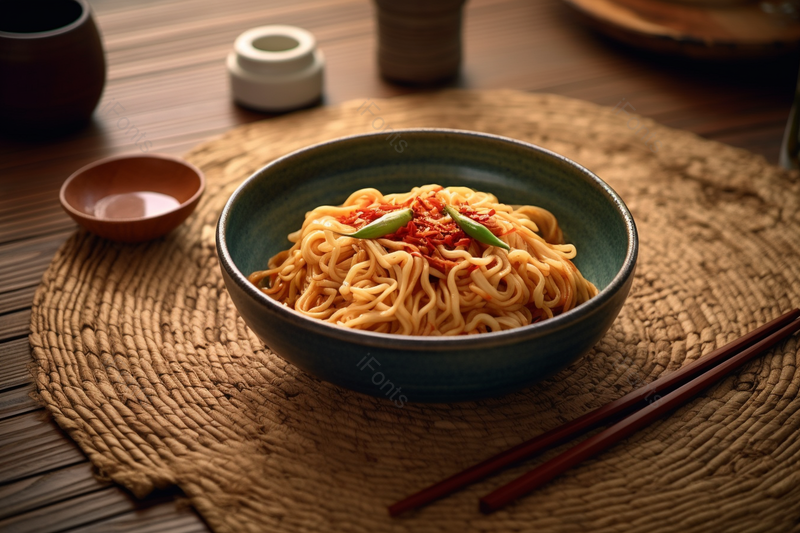 放着胡萝卜丝等的配菜的葱油拌面,高清,摄影图,摄影图片,图片大全,摄影图免费下载